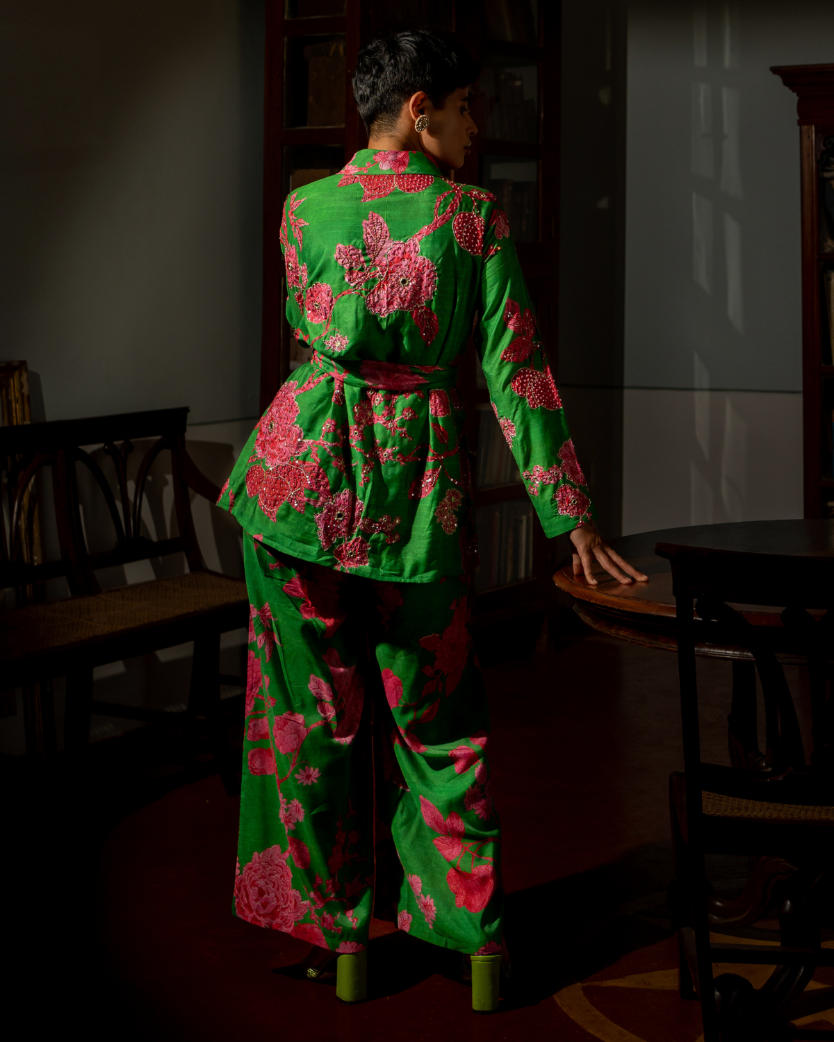 Green Floral Blazer Set by Paulmi & Harsh