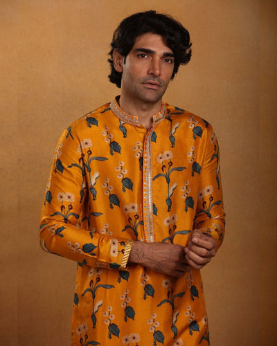 Mustard Spring Blossom Kurta Set