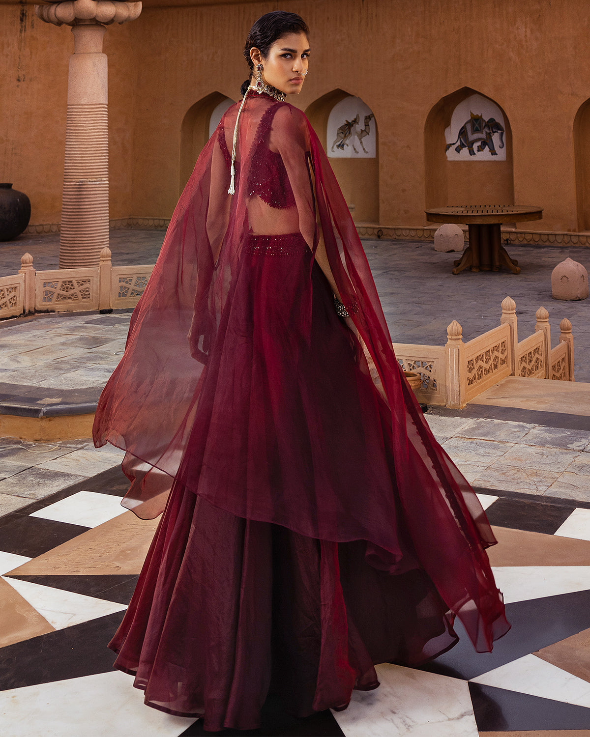 Retro Love Plum Scallop Embroidered Skirt Set