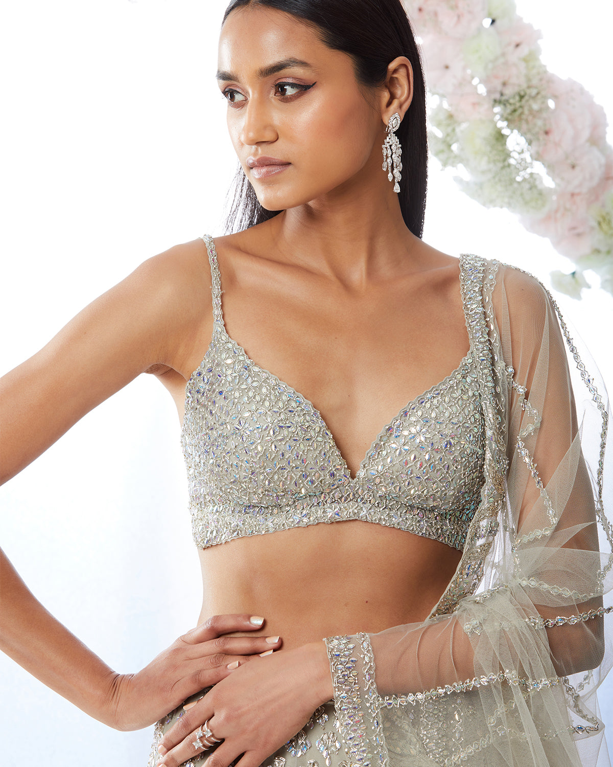 Checked sequined tulle bralette