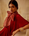 Red Ruffle Bow Sari Set by Bhumika Sharma