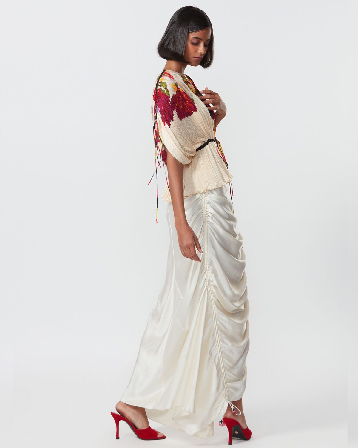 Ivory Kaftan Top And Skirt Set