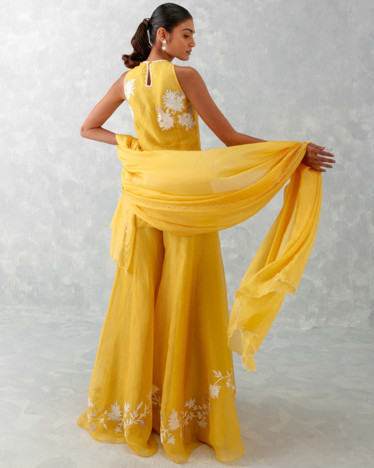 Mango Yellow Embroidered Sharara Set