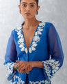 Blue Embroidered Front Slit Sharara Set | Devnaagri