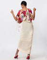Ivory Cotton Silk Placement Print Draped Dress | Saaksha & Kinni