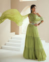 Green Draped Lehenga Set by Seema Thukral