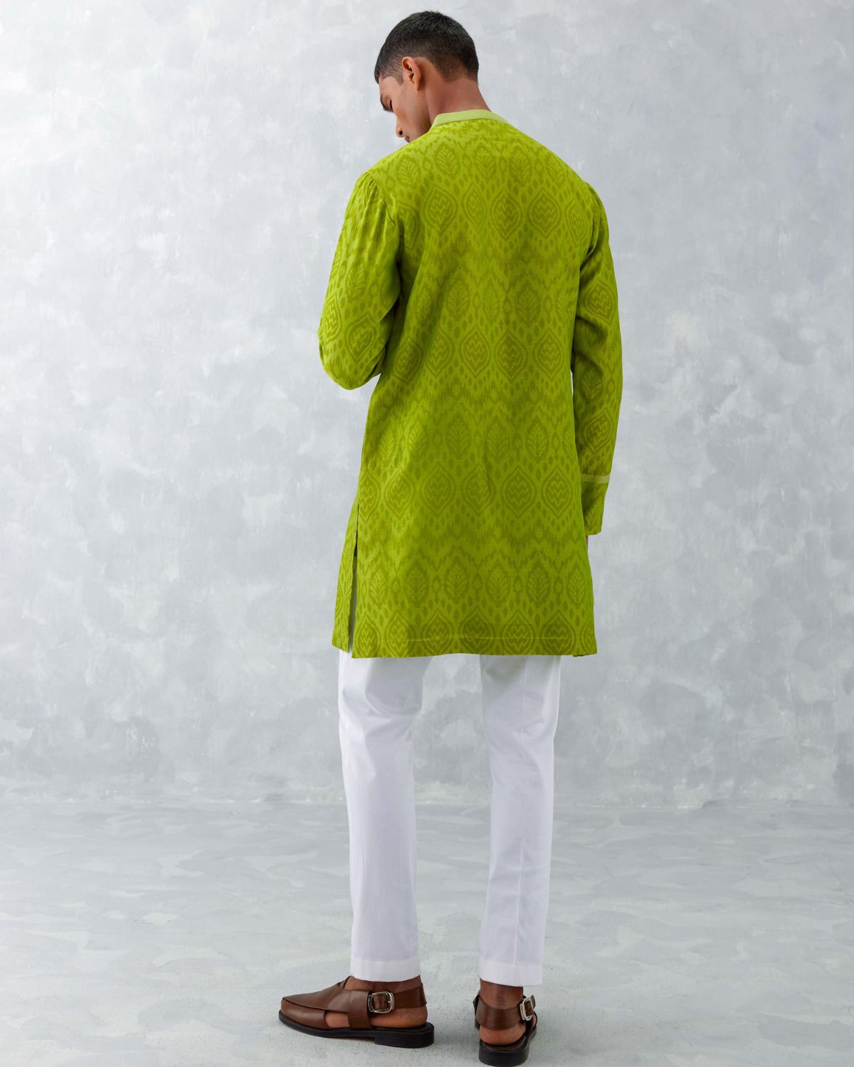 Green Ikat Print Chanderi Kurta Set