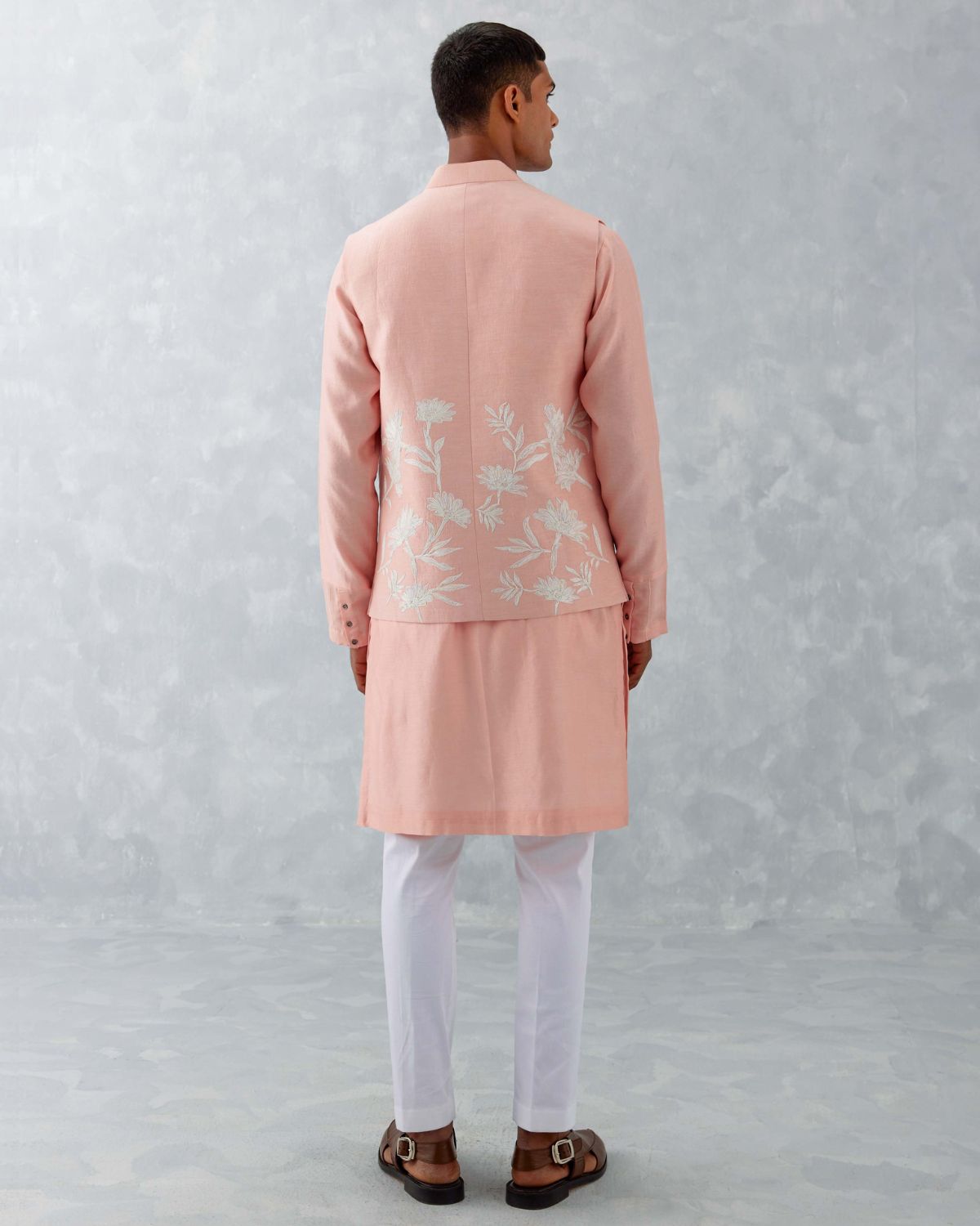 Blush Pink Kurta With Embroidered Bandi Set