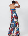 Blue Satin Abstract Floral Print Slit Dress by Saaksha & Kinni