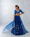 Blue Floral Embroidered Silk Lehenga Set | Devnaagri