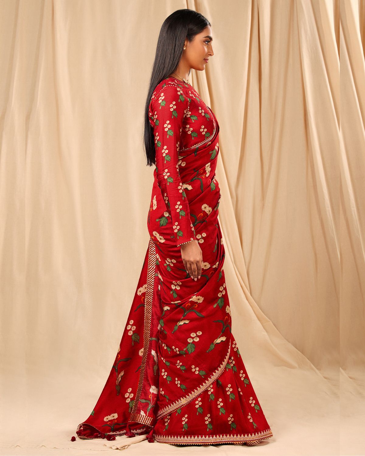 Red Spring Blossom Sari Set