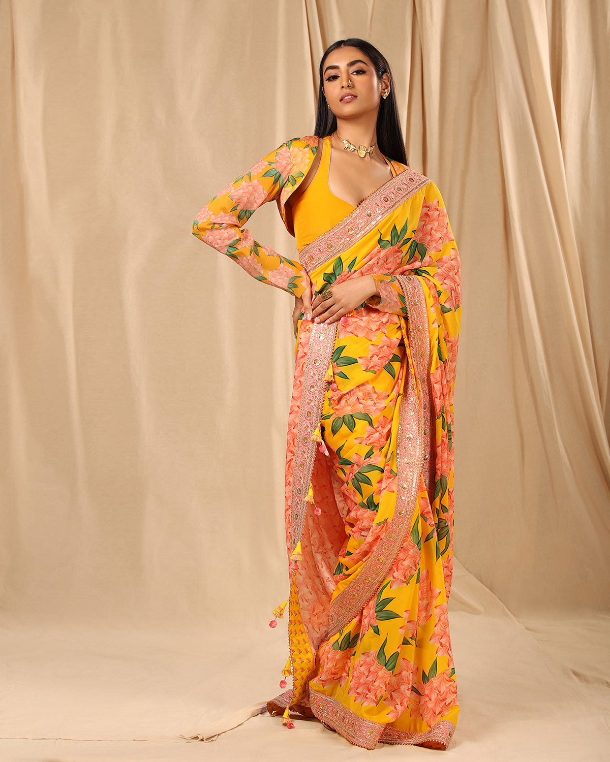 Yellow Candy Swirl Sari