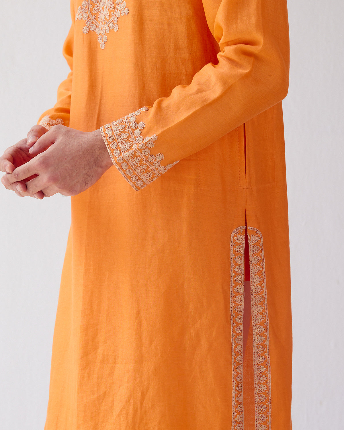 Orange Embroidered Chanderi Kurta Set