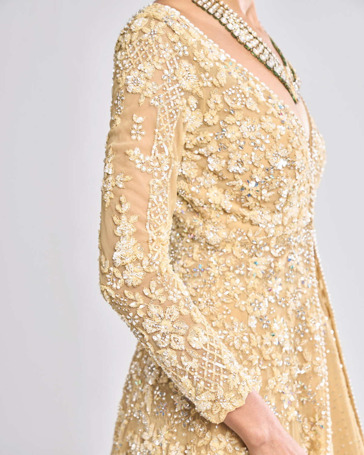 Buy Gold Jacket Silk Organza Banphool Metallic With Ruffle Gown For Women  by Varun & Nidhika Online at Aza Fashions.