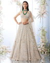 Champagne Intricate Floral Embroidered Lehenga Set by Seema Gujral at KYNAH