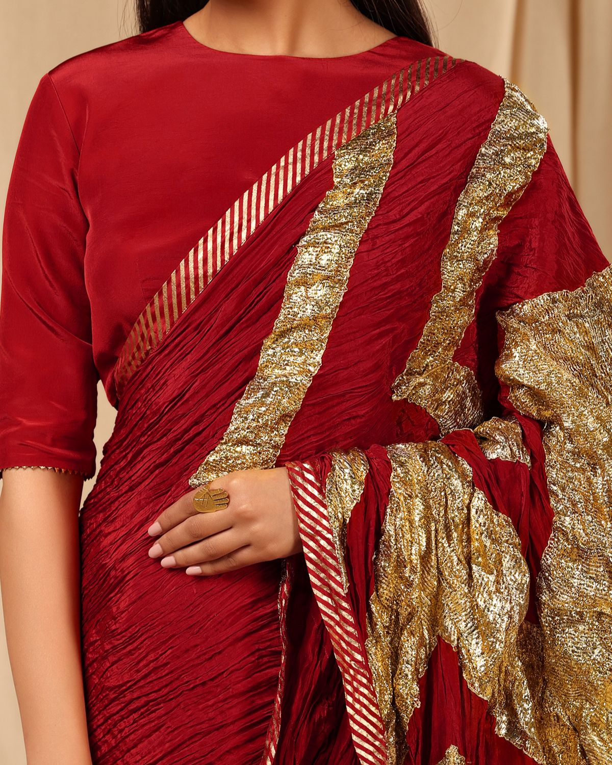  Maroon Vintage Fiona Gota Sari Set