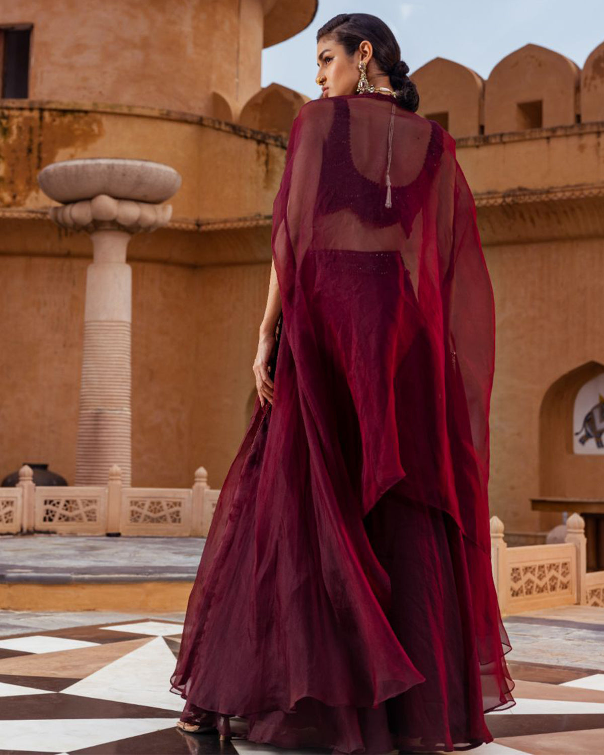 Retro Love Plum Scallop Embroidered Skirt Set