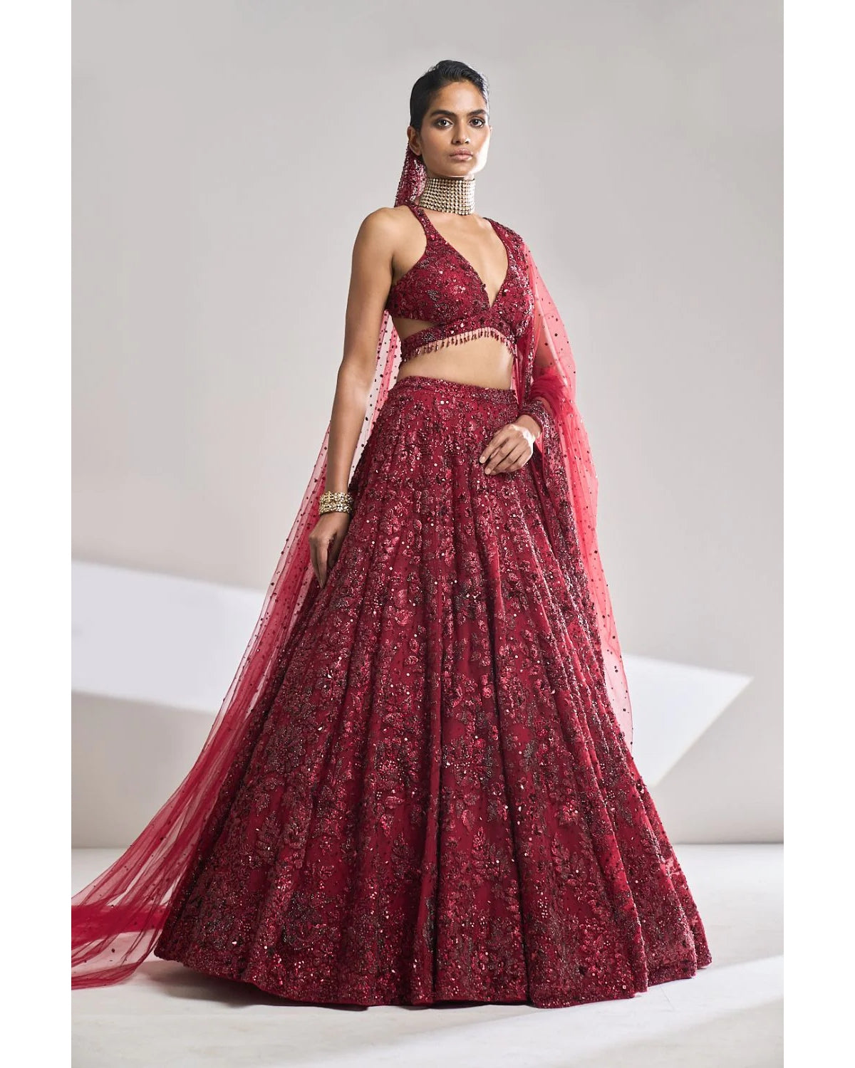 Maroon Sequin Lehenga Set