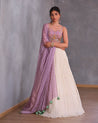 Ivory Lehenga and Lavender Bustier Blouse Set by Label Anushree at KYNAH
