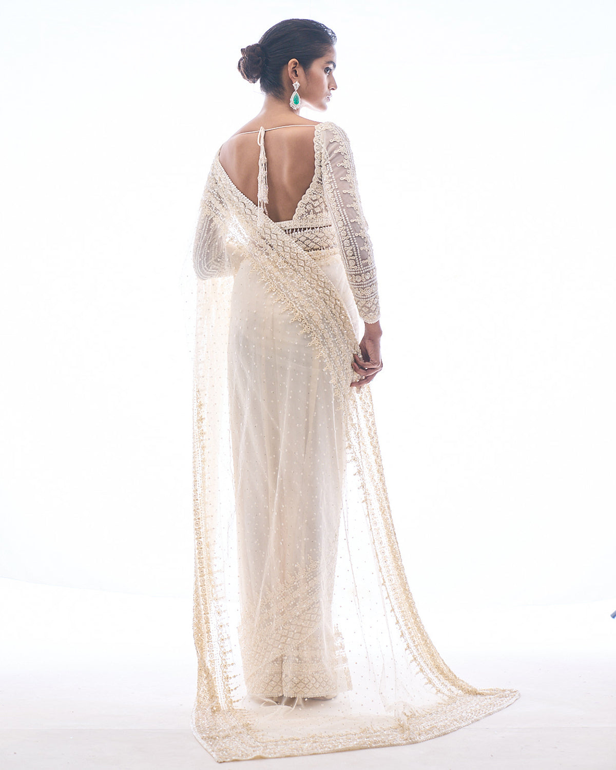 Ivory Sequin Sari