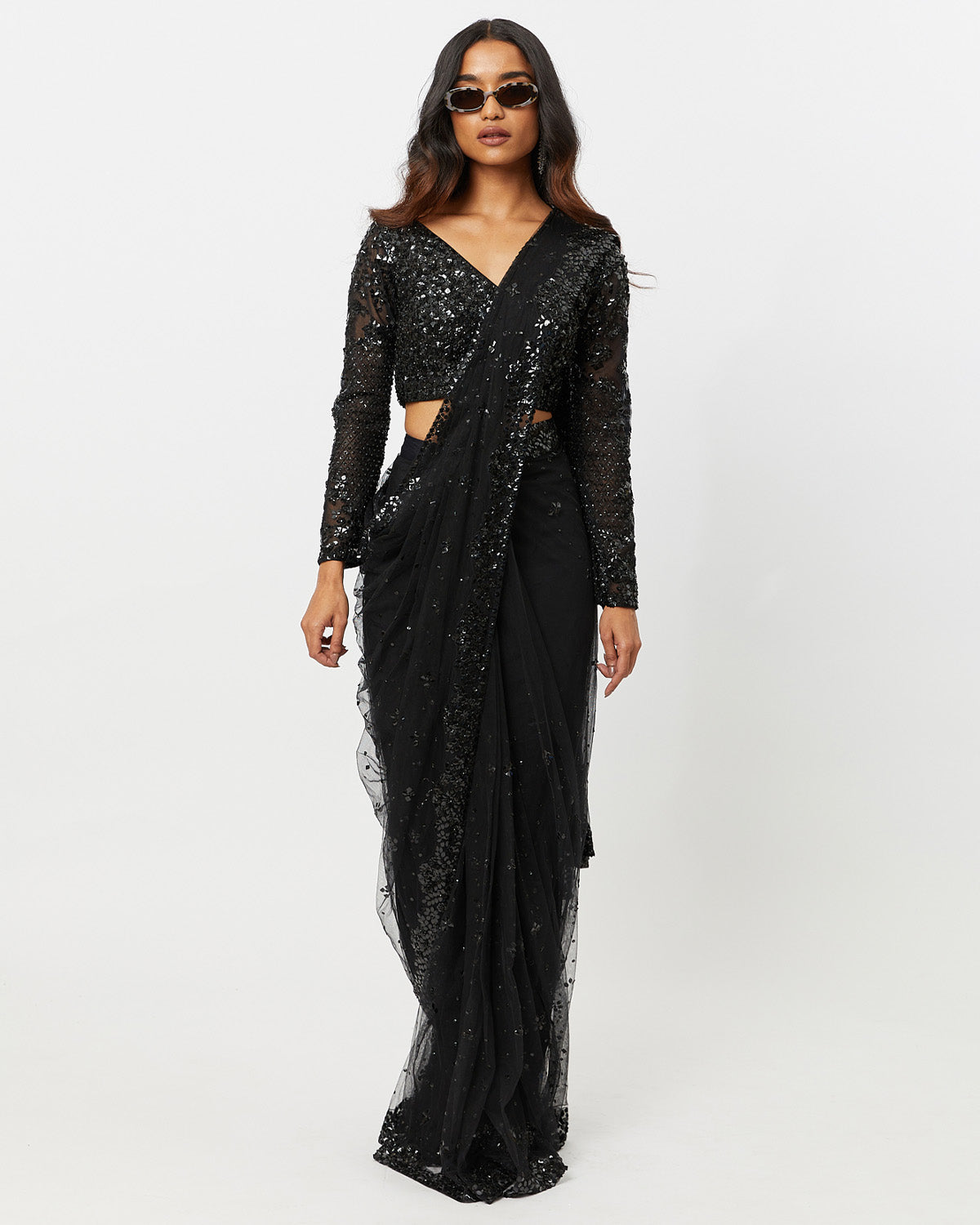 Black Sequin Sari