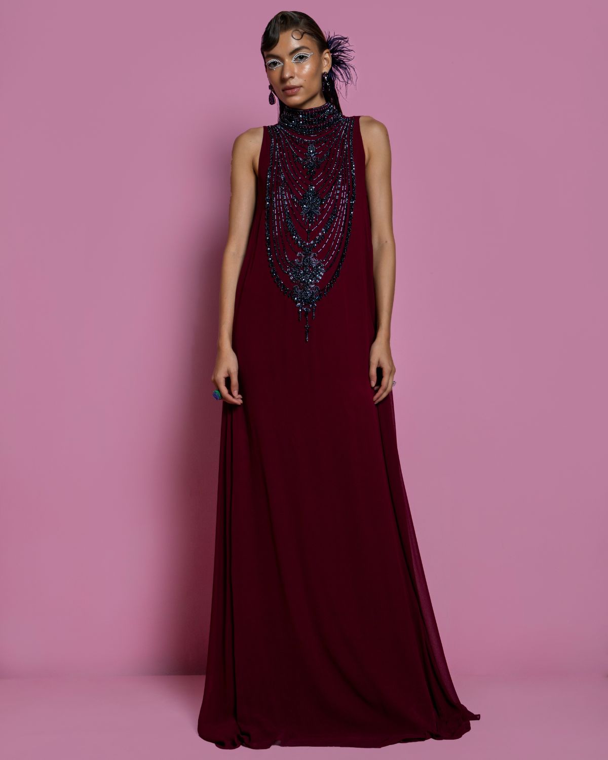 Beetroot Embroidered Tent Gown