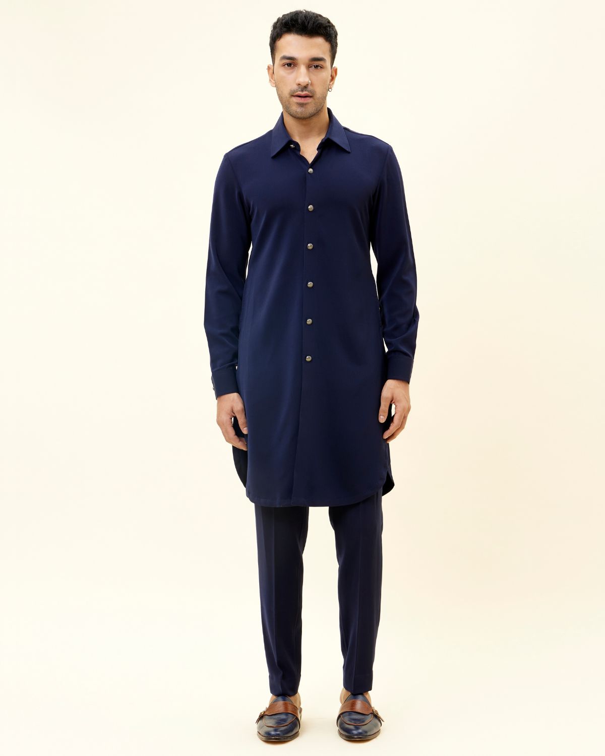  Blue Volvo Kurta With Metal Buttons With Pants by SVA