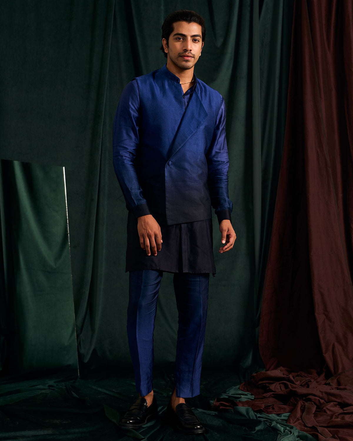 Azure Ombre Modal Linen Kurta With Matching Pajama