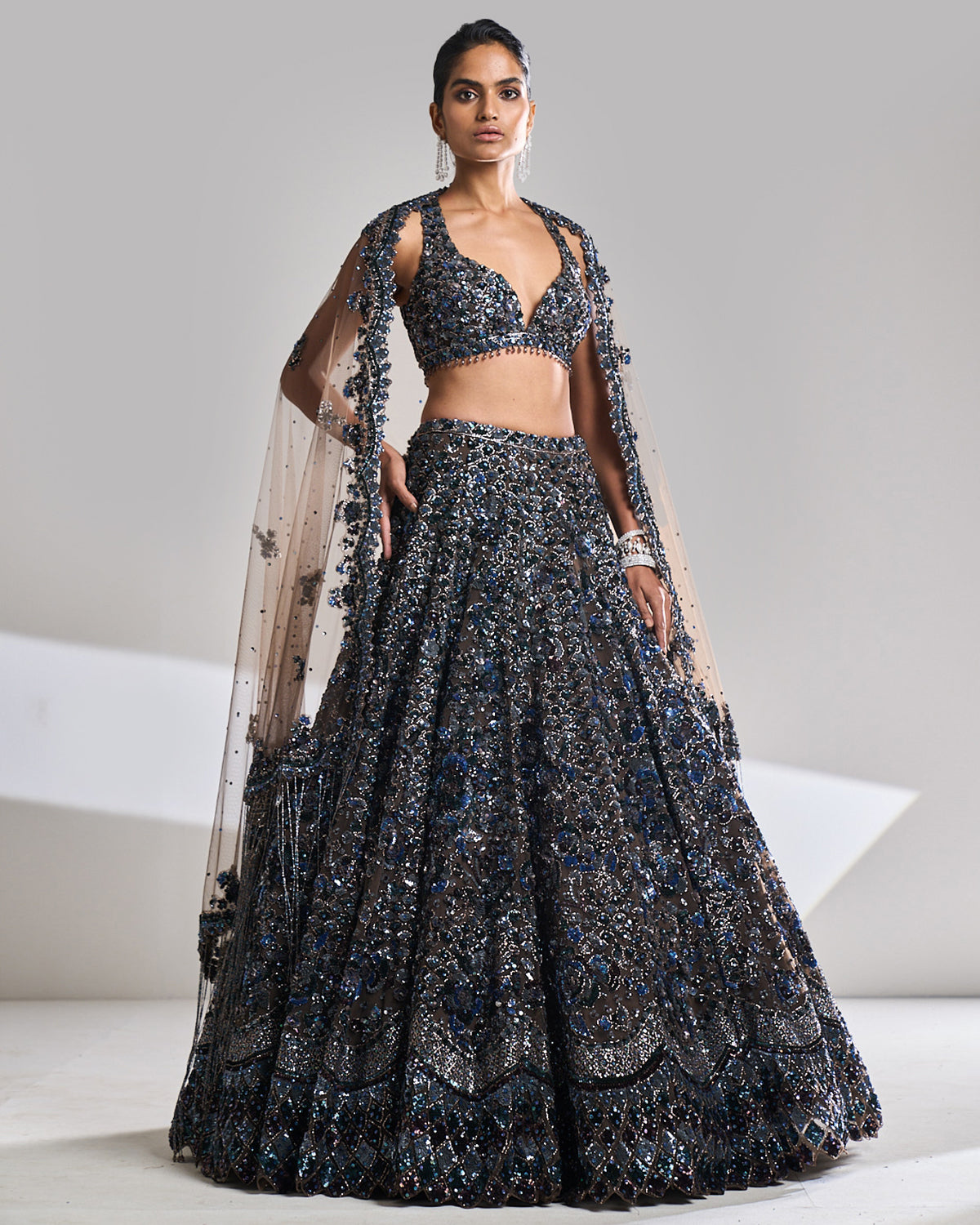 Chocolate Brown Sequin Lehenga Set 