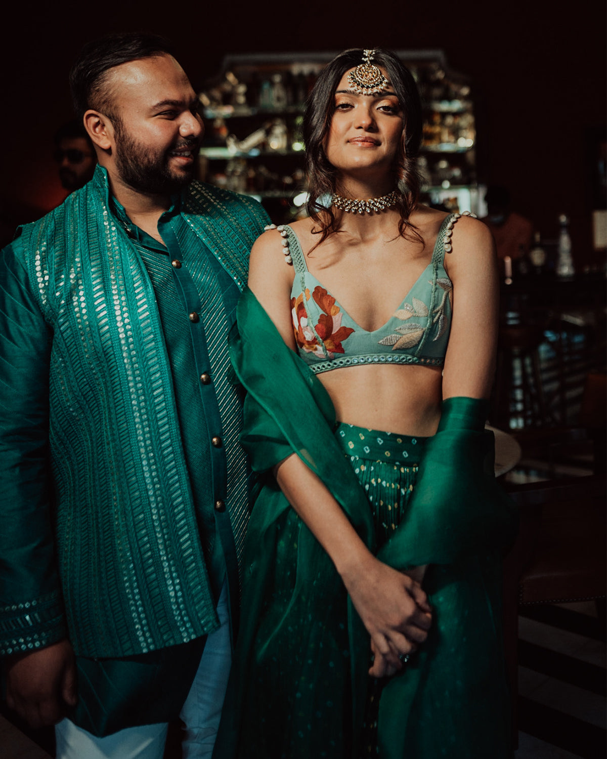 Mint Bandhani Bustier Lehenga by The Little Black Bow