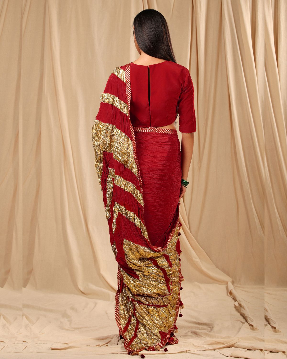 Maroon Vintage Fiona Gota Sari Set