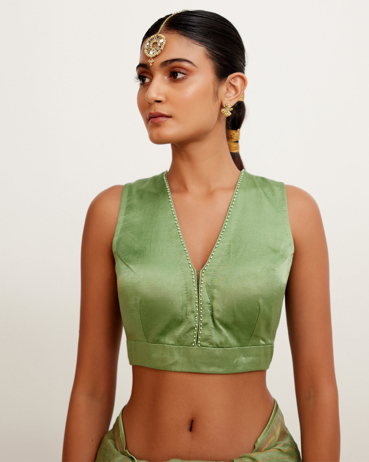 Sage Green Hand-Painted Organza Sari