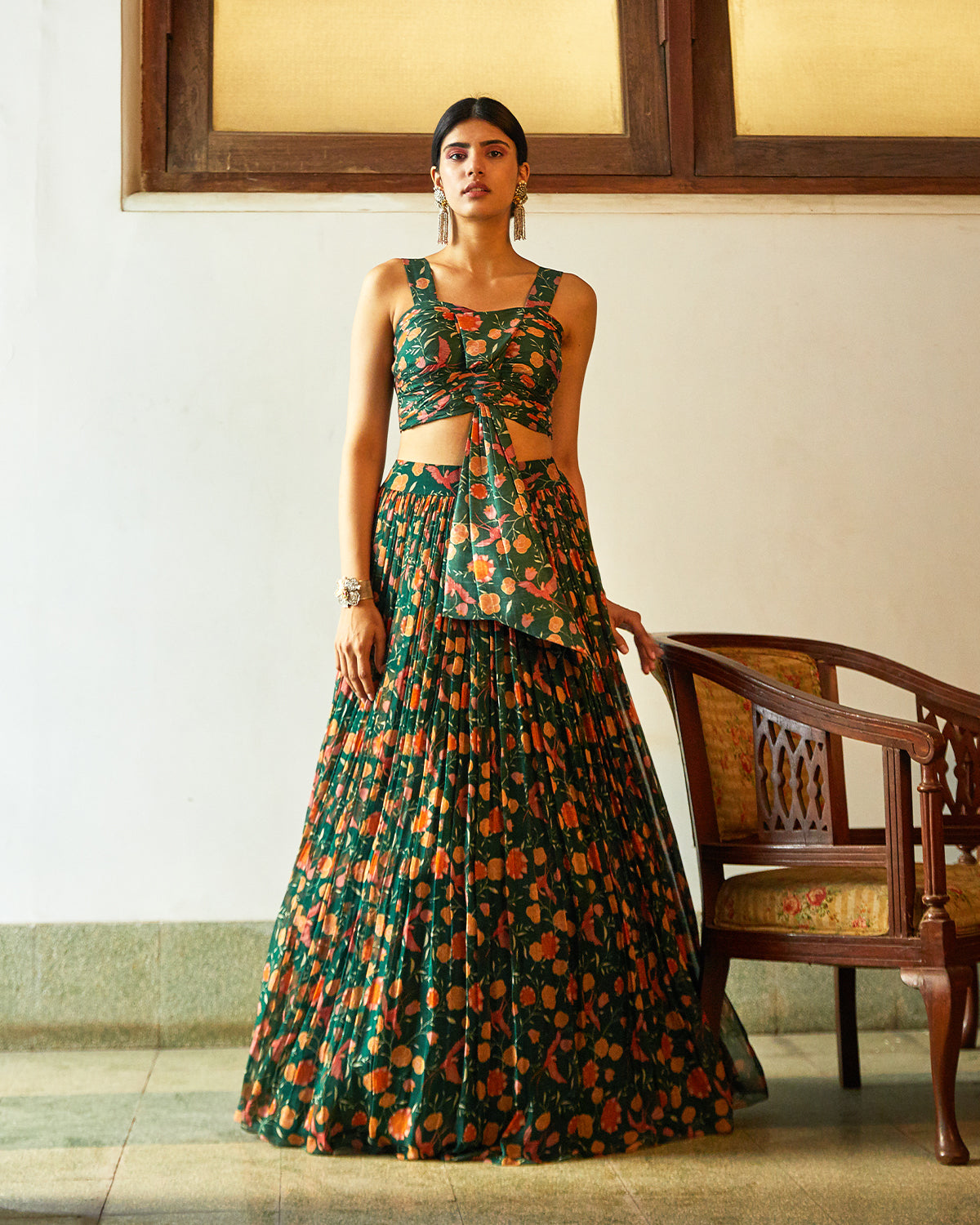 Green Tropical Bow Top & Skirt | Label Anushree