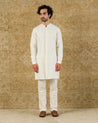 Off-White Cotton Silk Pintuck Kurta Set by Devnaagri at KYNAH