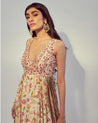 Ivory Floral Print Maxi Dress by Drishti & Zahabia