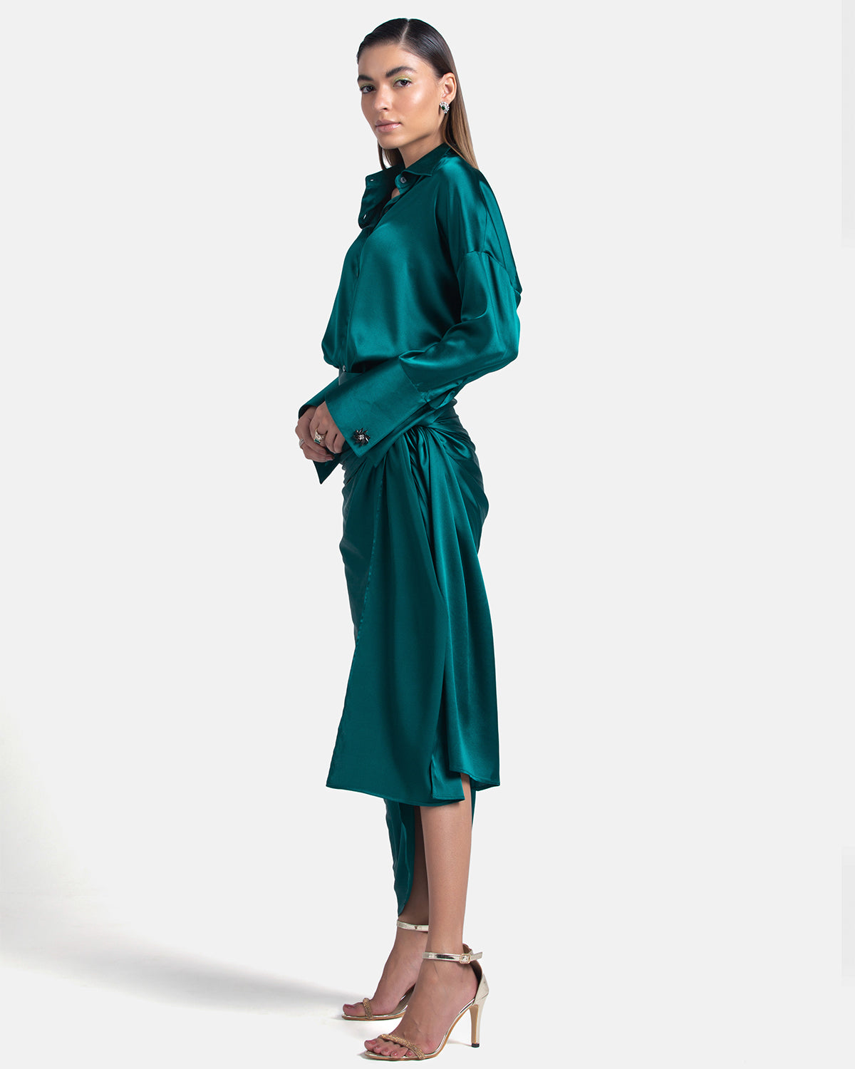 Star Luxe Shirt And Forest Green Skirt Set