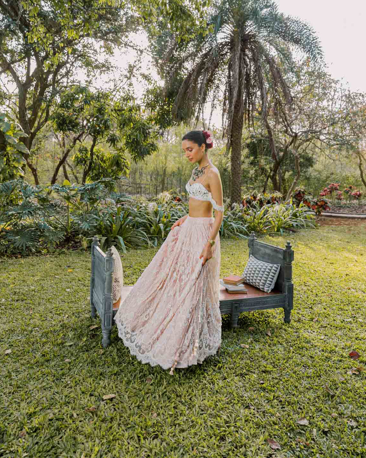 Fresh Rose Vintage Lace Lehenga by The Little Black Bow