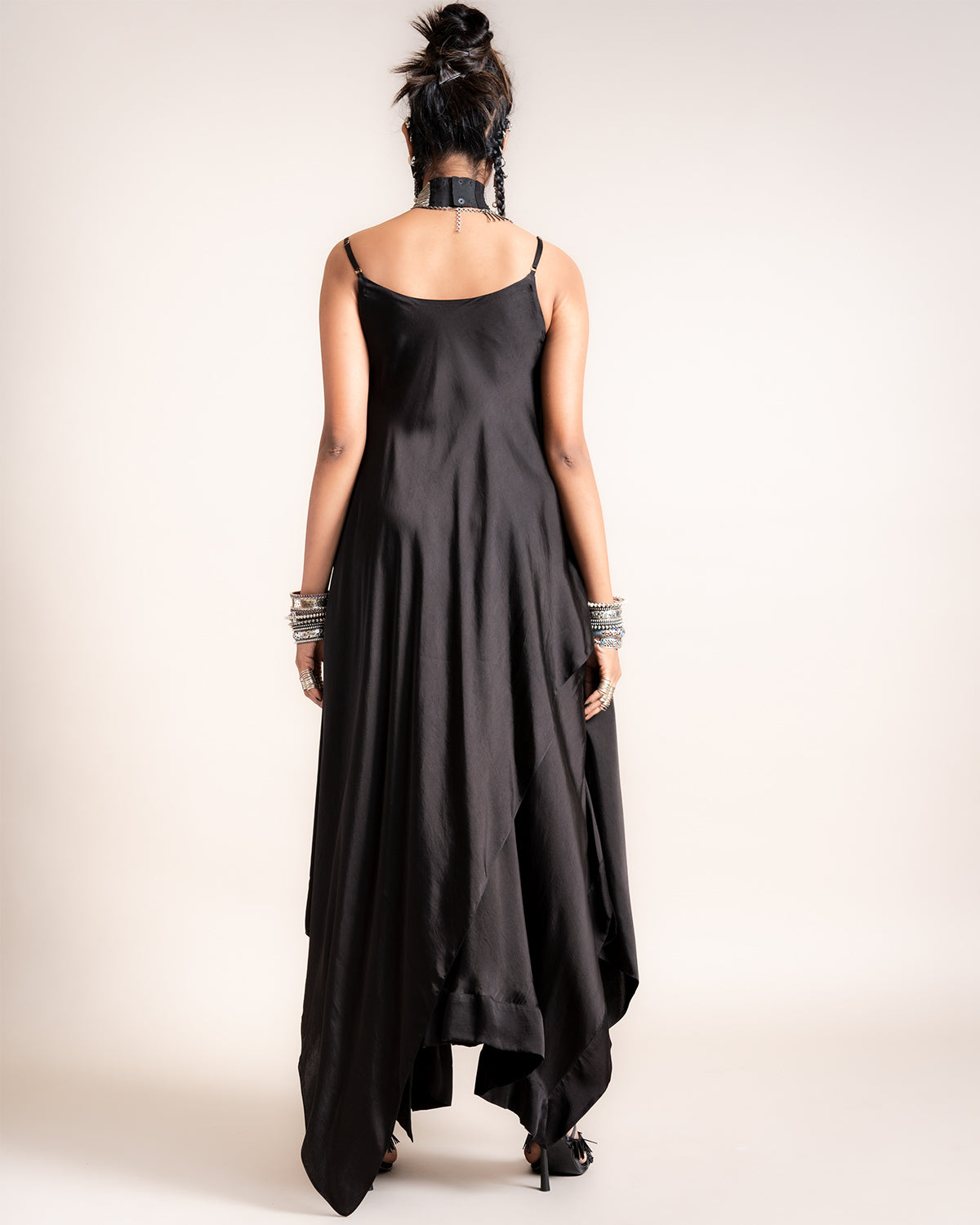 Black Satin Skirt Set