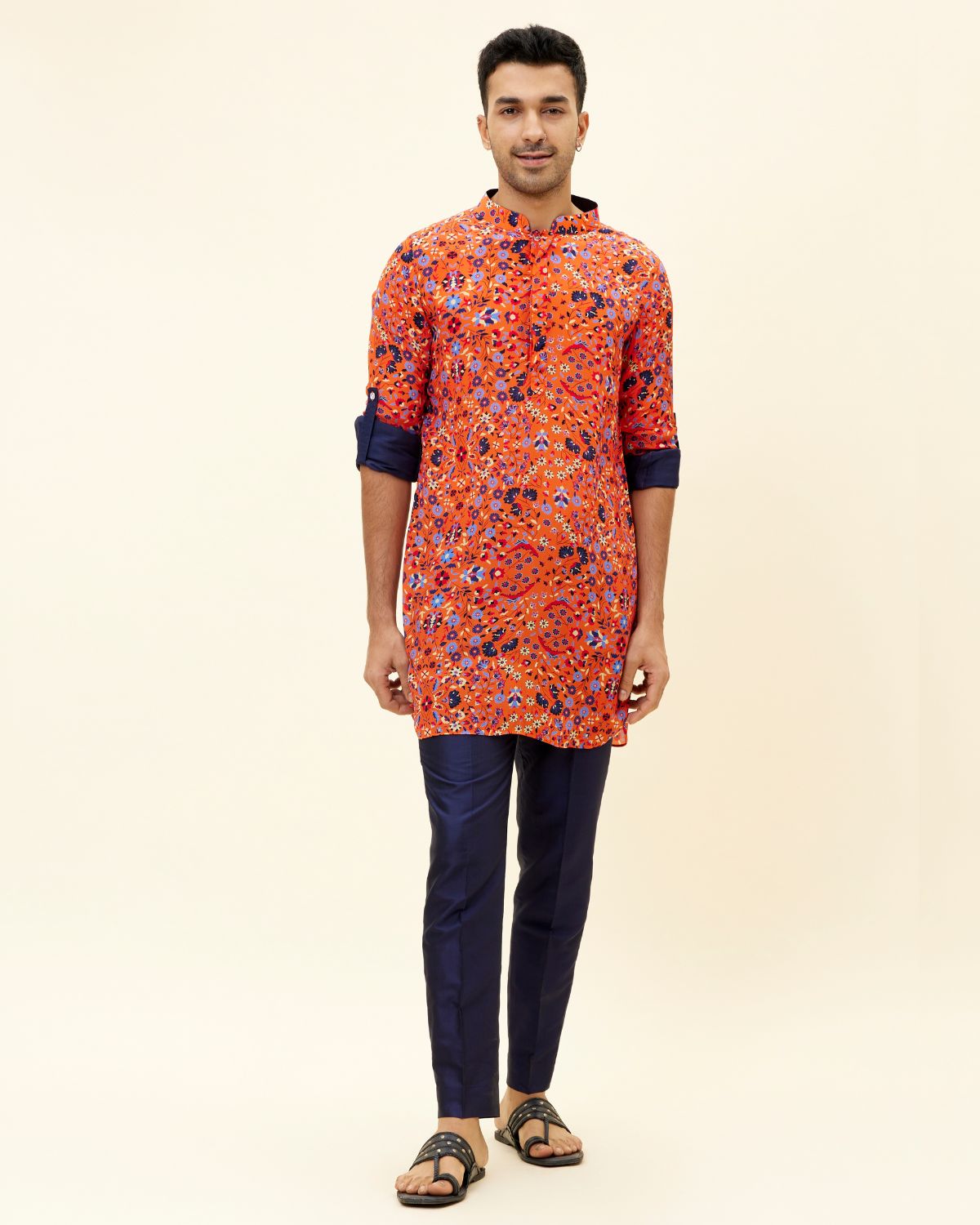 Orange Floral Print Short Shirt Kurta Set | SVA