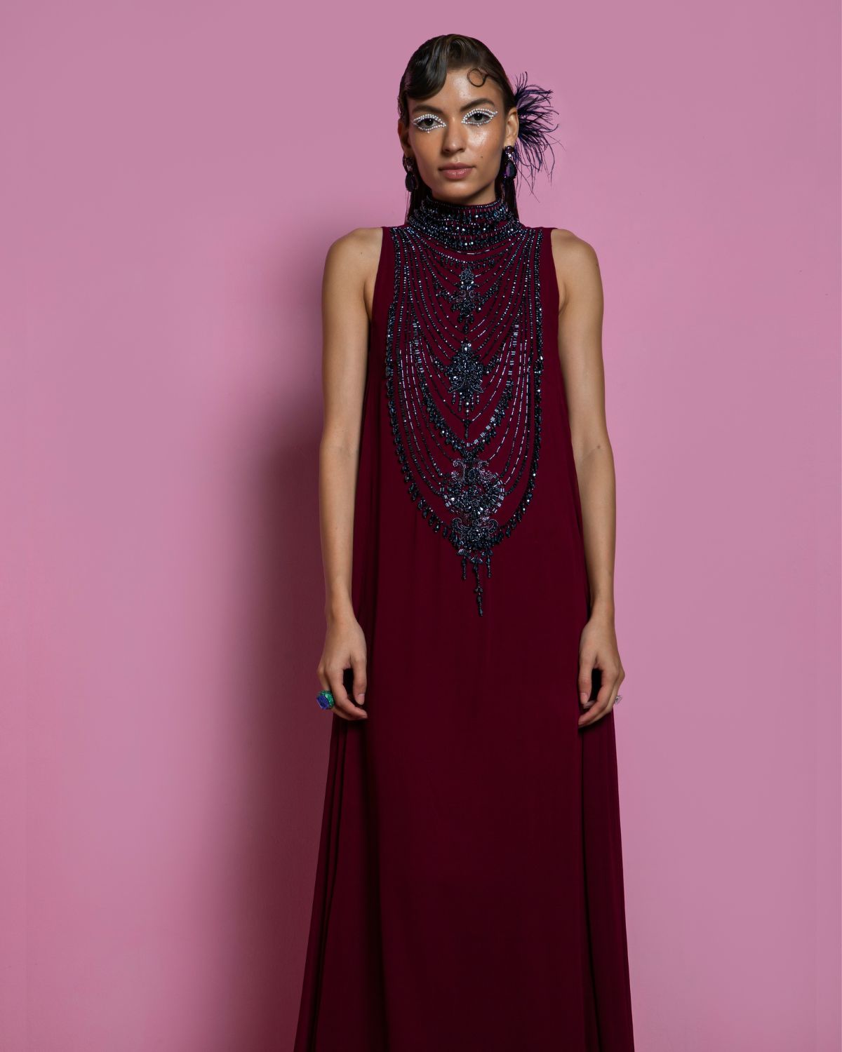 Beetroot Embroidered Tent Gown