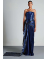 Ink Blue Metallic Draped Gown by Amit Aggarwal at KYNAH
