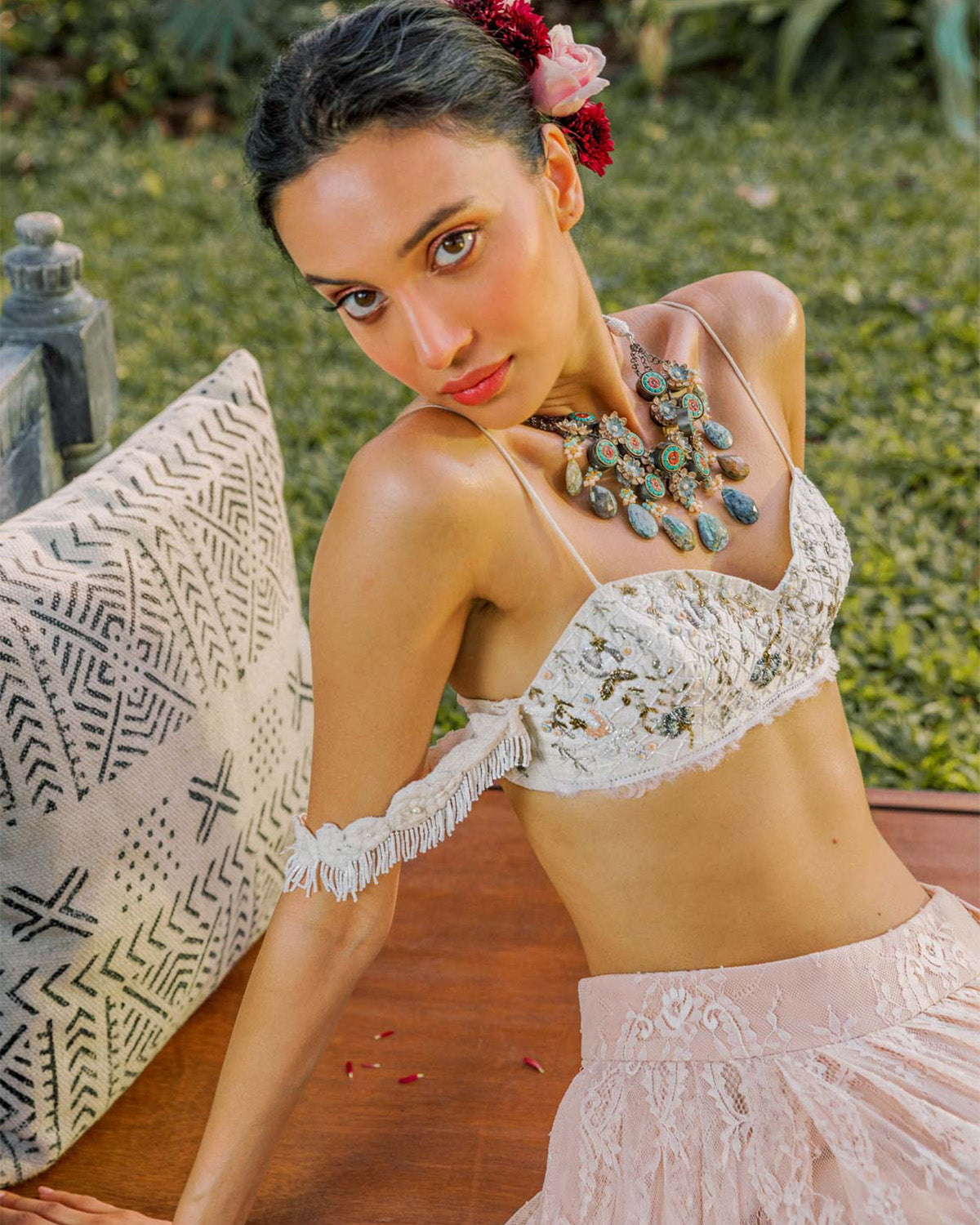 Fresh Rose Vintage Lace Lehenga by The Little Black Bow
