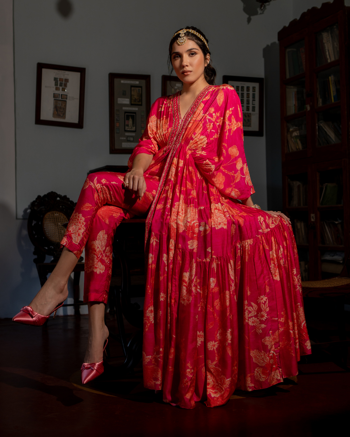 Pink Floral Jaal Kaftan Set by Paulmi & Harsh