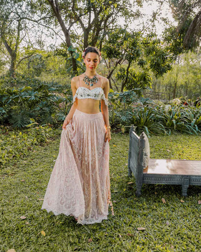 Fresh Rose Vintage Lace Lehenga by The Little Black Bow