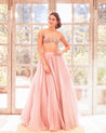 Rosé Bustier And Plisse Skirt Set | Amit Aggarwal