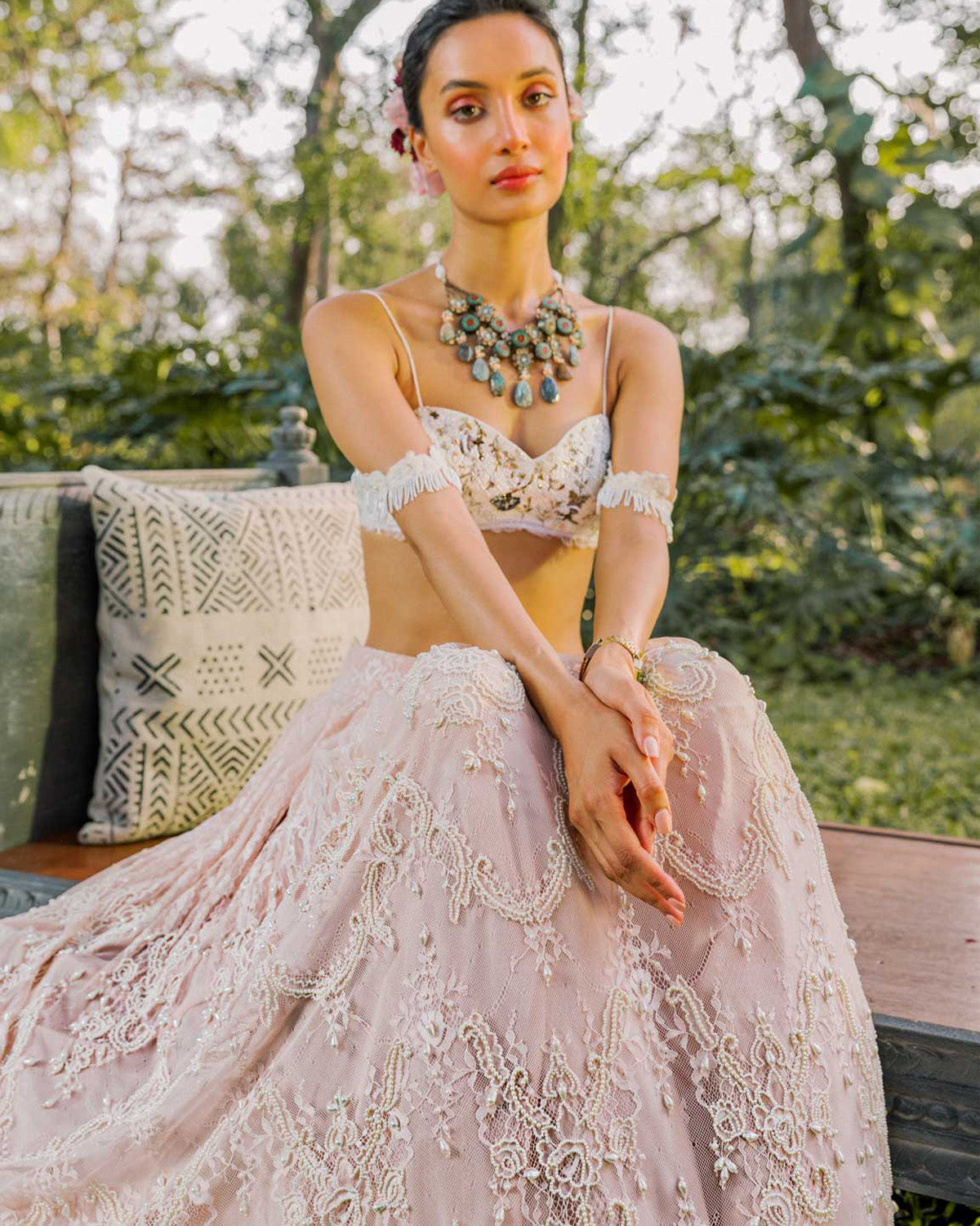 Fresh Rose Vintage Lace Lehenga by The Little Black Bow