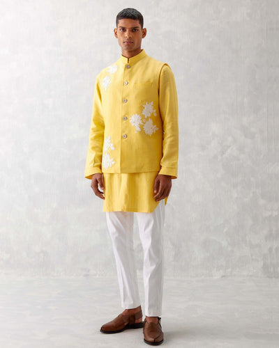 Mango Yellow Kurta With Embroidered Bandi Set