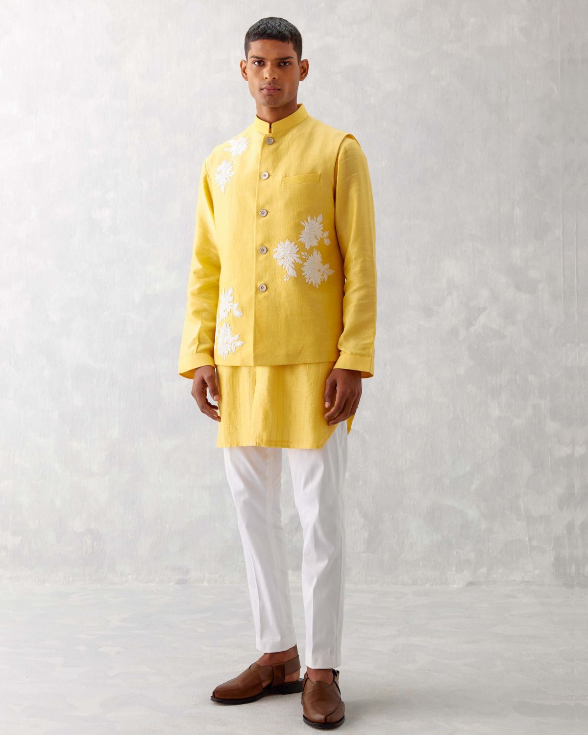 Mango Yellow Kurta With Embroidered Bandi Set