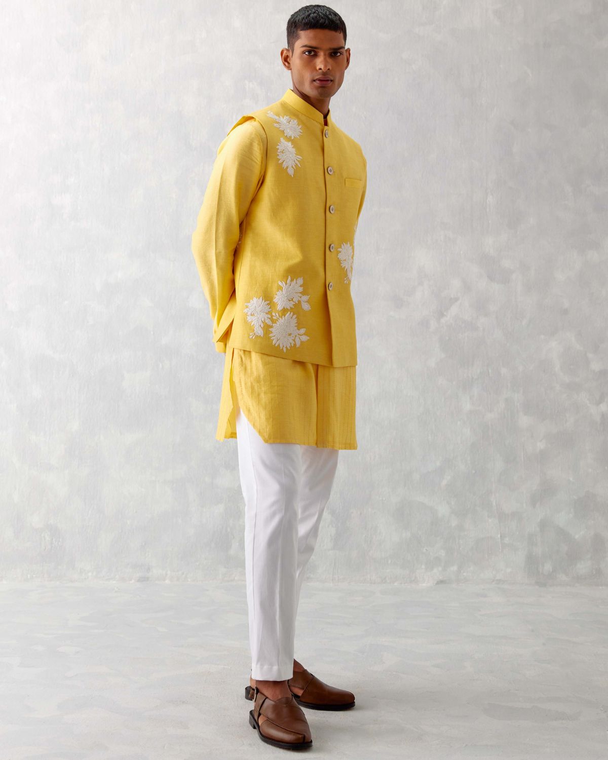 Mango Yellow Kurta With Embroidered Bandi Set
