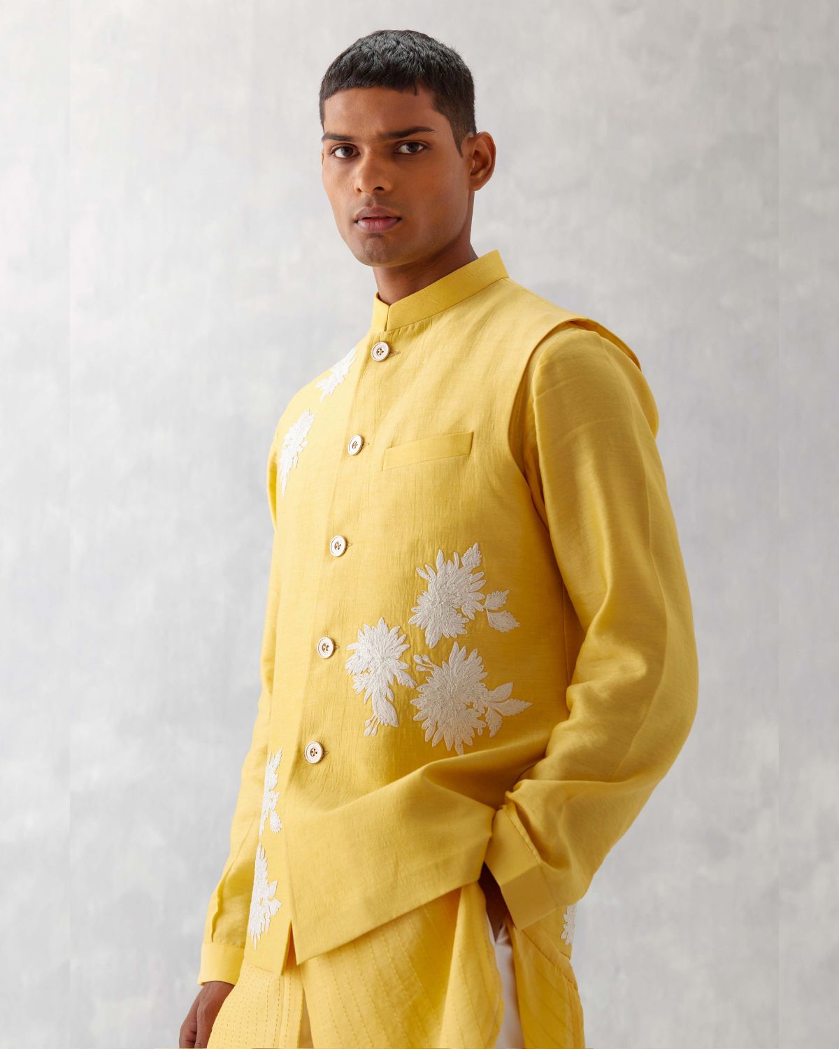 Mango Yellow Kurta With Embroidered Bandi Set